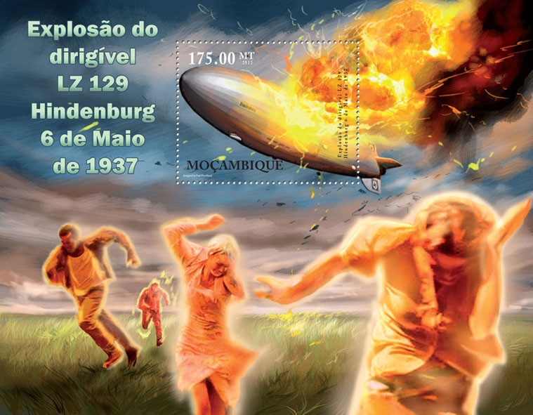 Explosion of the Blimp LZ 129 Hindenburg May 6, 1937. - Issue of Mozambique postage Stamps