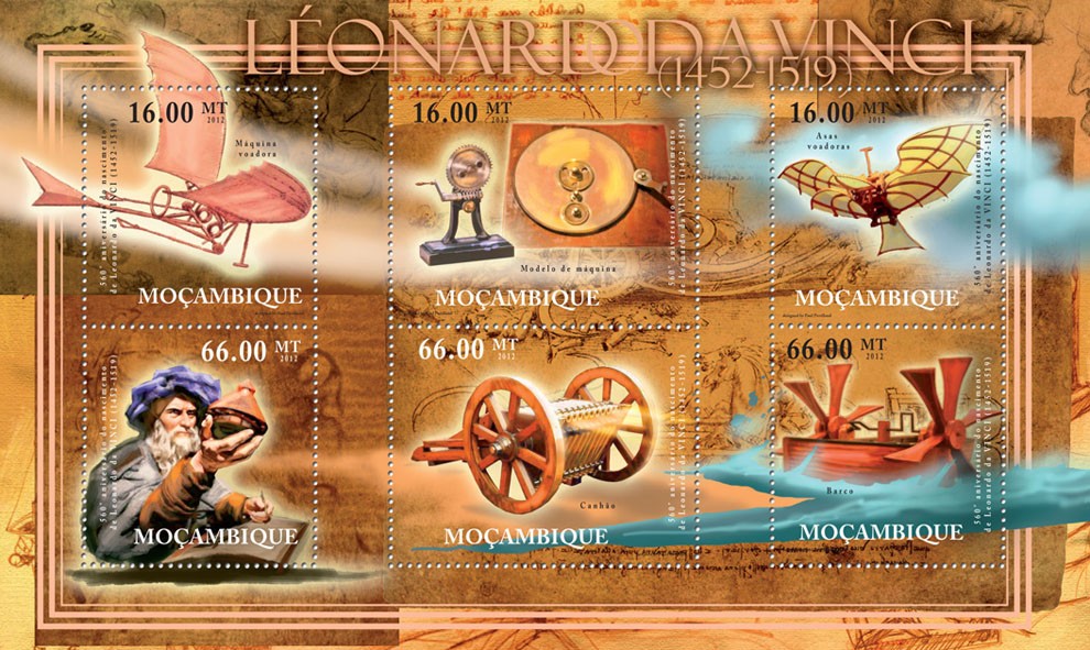 Leonardo Da Vinci, (1452-1519). - Issue of Mozambique postage Stamps
