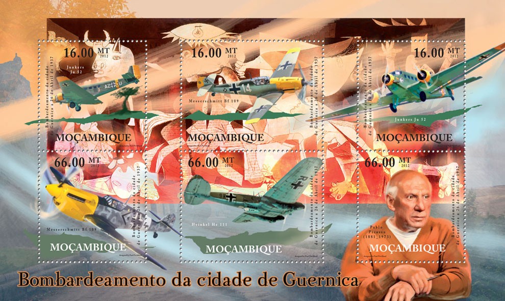 Bombardment of Guernica April 26, 1937, Aircrafts. - Issue of Mozambique postage Stamps