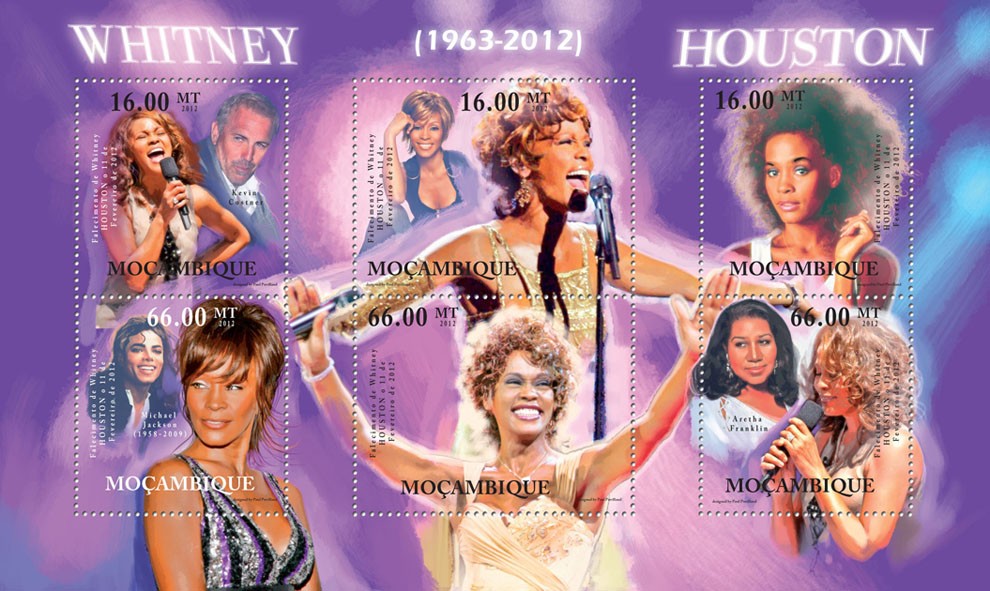 Whitney Houston, (1963-2012). - Issue of Mozambique postage Stamps