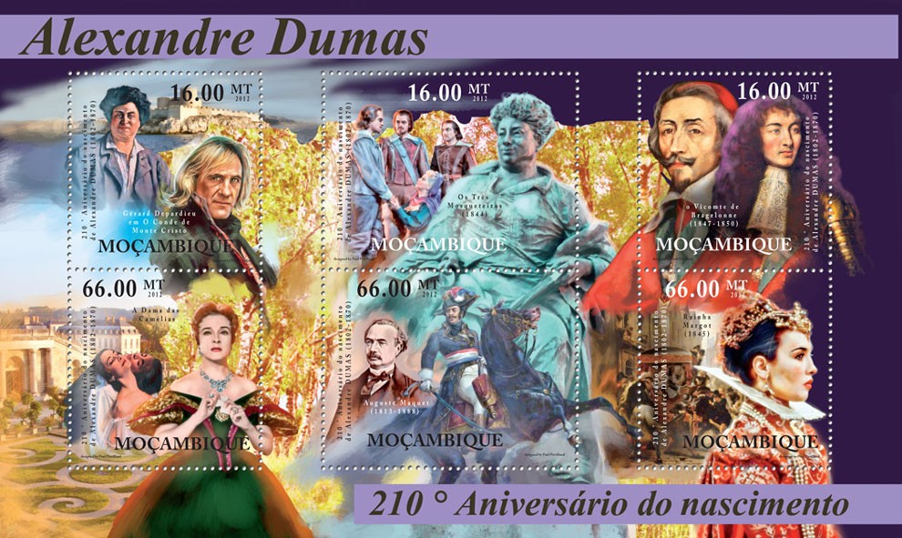 Alexander Dumas, 210th Anniversary of Birth, (1802-1870). - Issue of Mozambique postage Stamps