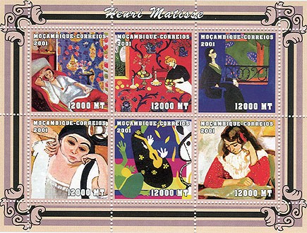 Henri Matisse 6 x 12000 MT - Issue of Mozambique postage Stamps