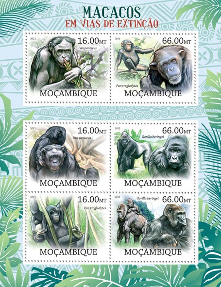 Monkeys - Issue of Mozambique postage Stamps
