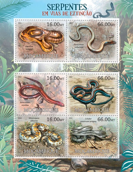 Snakes - Issue of Mozambique postage Stamps