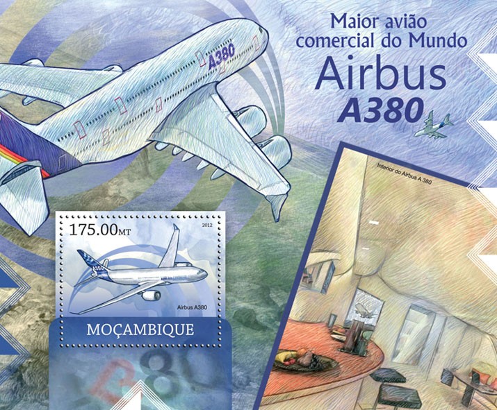 Airbus A380 - Issue of Mozambique postage Stamps