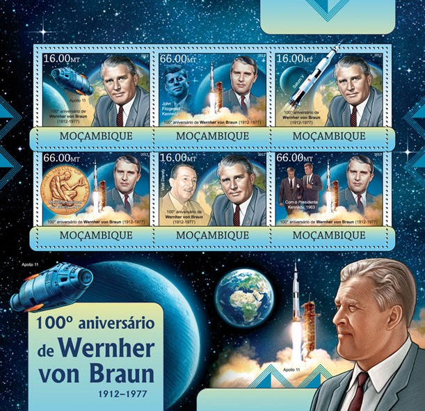 Wernher von Braun - Issue of Mozambique postage Stamps
