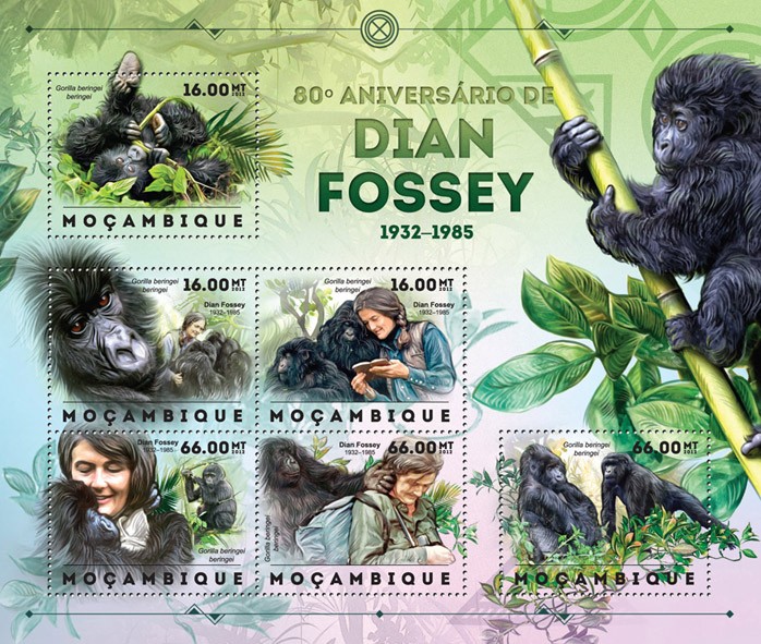 Dian Fossey - Issue of Mozambique postage Stamps