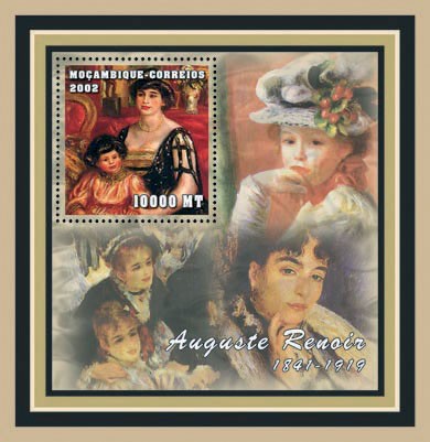 Auguste Renoir 10000 MT - Issue of Mozambique postage Stamps