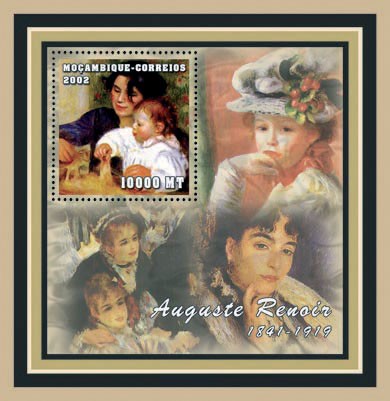 Auguste Renoir 10000 MT - Issue of Mozambique postage Stamps
