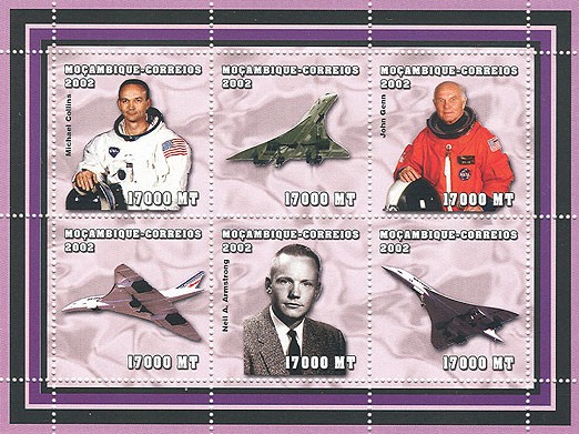 Cosmonaut (M.Collins, J.Glenn, N.Amstrong) 6 x 17000 MT - Issue of Mozambique postage Stamps