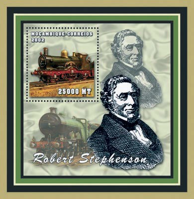 Robert Stephenson - Trains 25000  MT - Issue of Mozambique postage Stamps