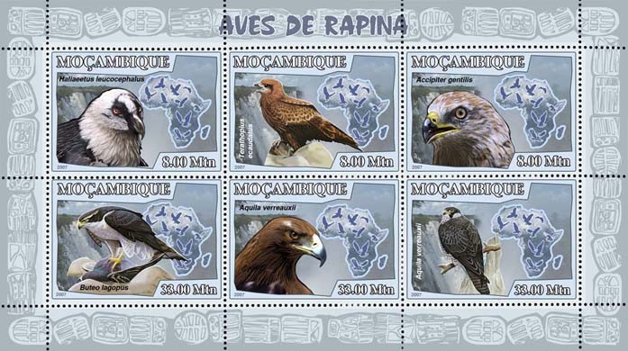 BIRDS OF PREY - Issue of Mozambique postage Stamps