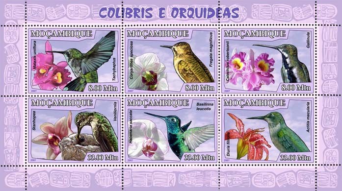 HUMMINGBIRDS + ORCHIDS - Issue of Mozambique postage Stamps