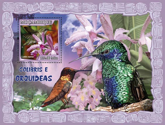 HUMMINGBIRDS + ORCHIDS - Issue of Mozambique postage Stamps