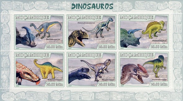 DINOSAURS II - Issue of Mozambique postage Stamps