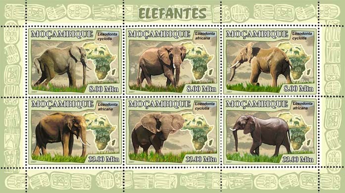 ELEPHANTS - Issue of Mozambique postage Stamps