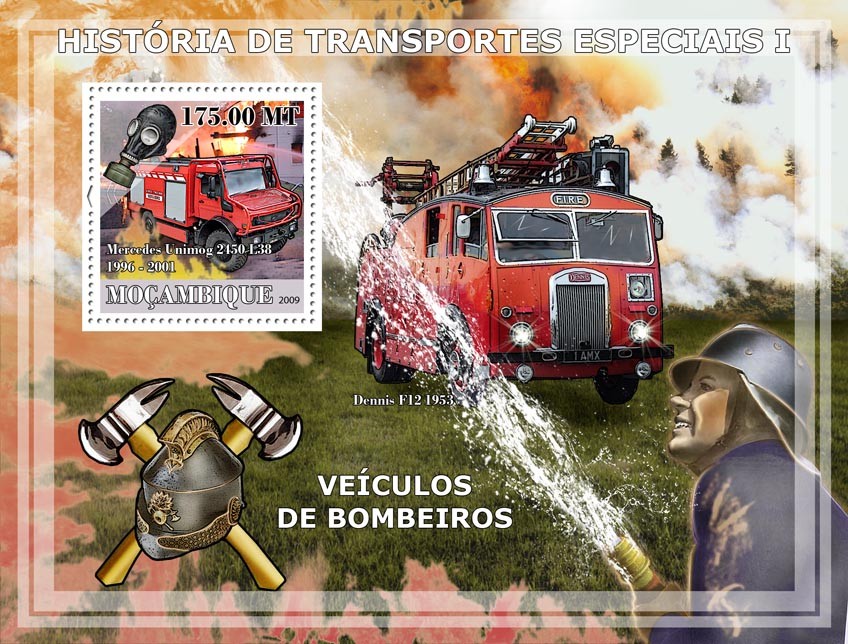 History of Special transport I / Fire Engines - Issue of Mozambique postage Stamps