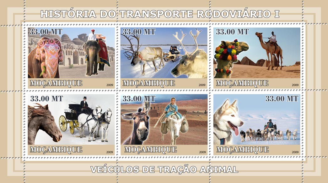 History of Road transport I / Vehicles tractive animal - Issue of Mozambique postage Stamps