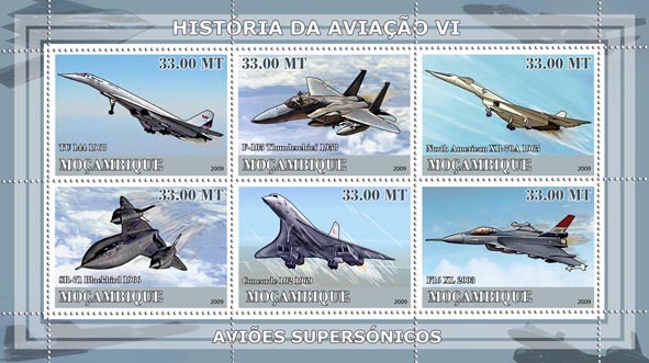 History of Aviation VI / Supersonic Planes - Issue of Mozambique postage Stamps