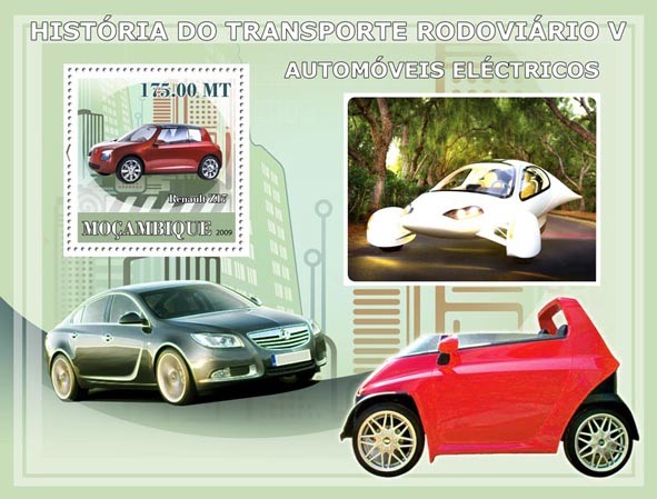 History of Road Transport V / Electric Cars - Issue of Mozambique postage Stamps