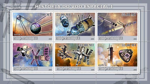 History of Space Flight I / Satellites & Probes - Issue of Mozambique postage Stamps