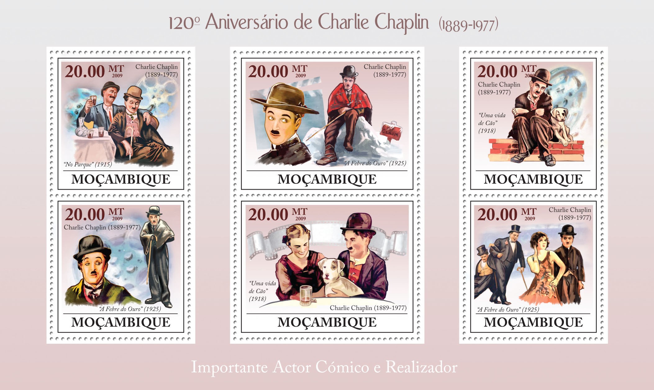 120th Birthday of Charles Chaplin (1889-1977) - Issue of Mozambique postage Stamps