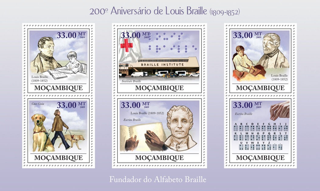 200th Anniversary of Louis Braille, (1809-1852) Imperforated - Issue of Mozambique postage Stamps
