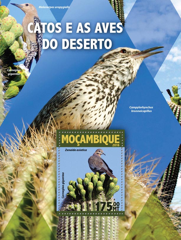 Cactus and birds - Issue of Mozambique postage Stamps