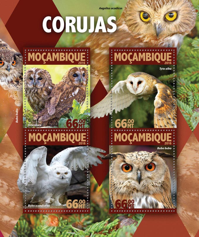 Owls - Issue of Mozambique postage Stamps