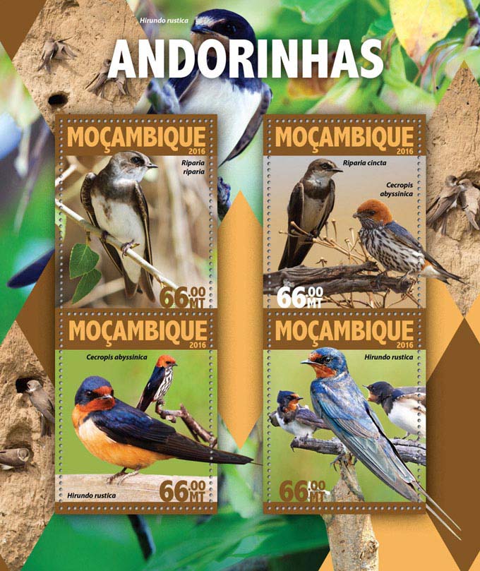 Swallows - Issue of Mozambique postage Stamps