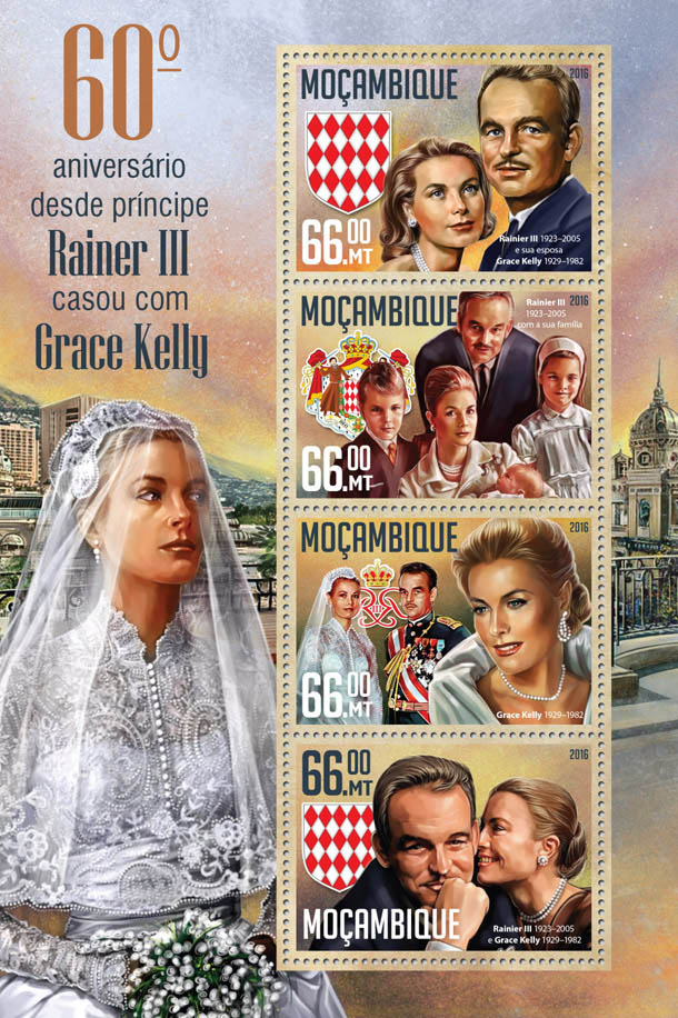Prince Rainier III and Grace Kelly - Issue of Mozambique postage Stamps