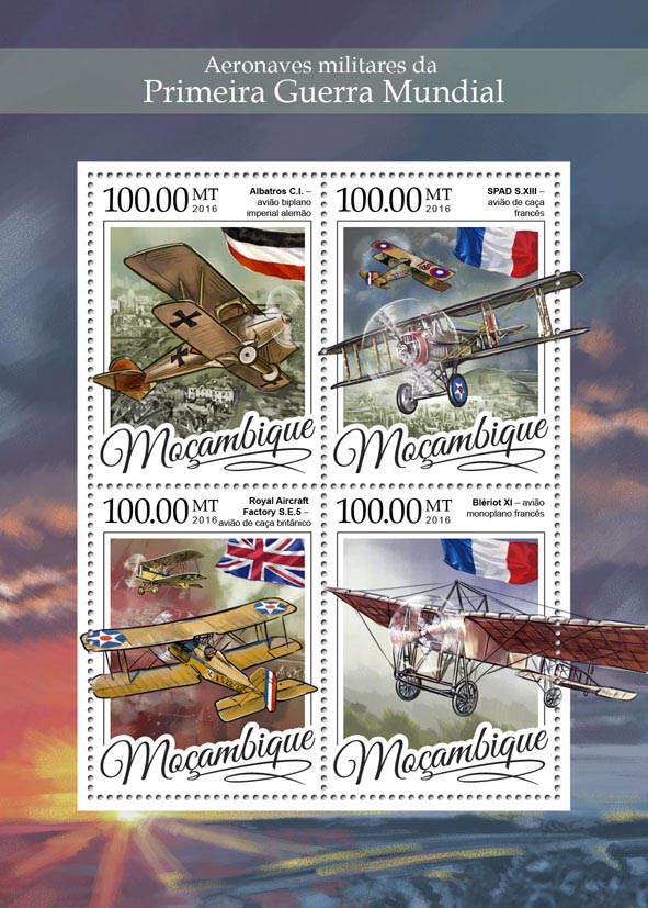 Military aircrafts of WWI - Issue of Mozambique postage Stamps