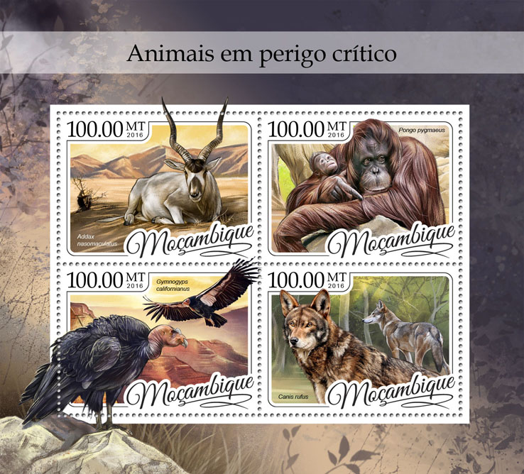 Endangered animals - Issue of Mozambique postage Stamps