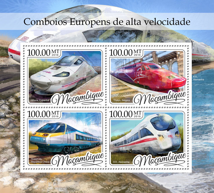 European fast trains - Issue of Mozambique postage Stamps