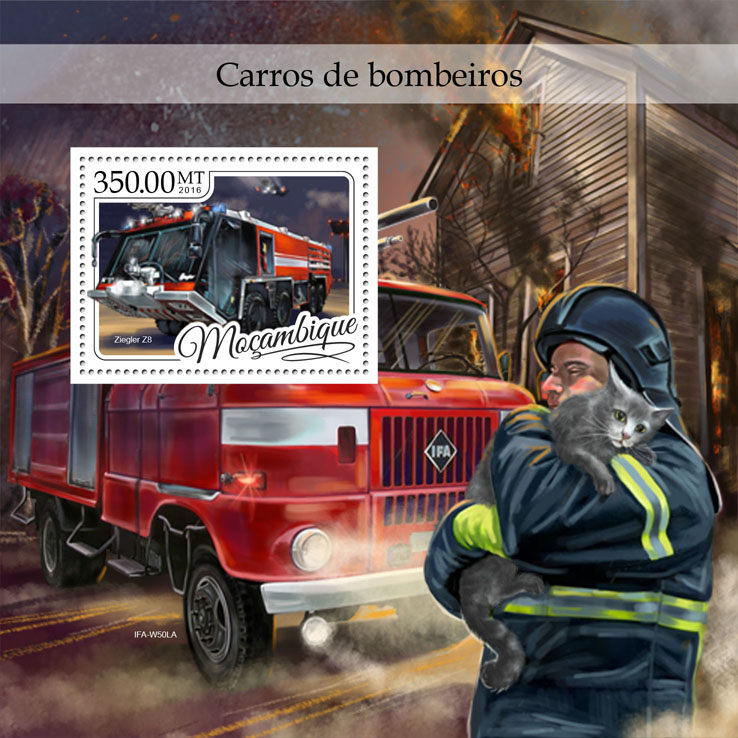 Fire trucks - Issue of Mozambique postage Stamps