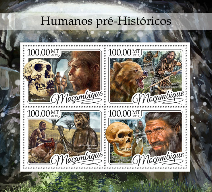 Prehistoric humans - Issue of Mozambique postage Stamps