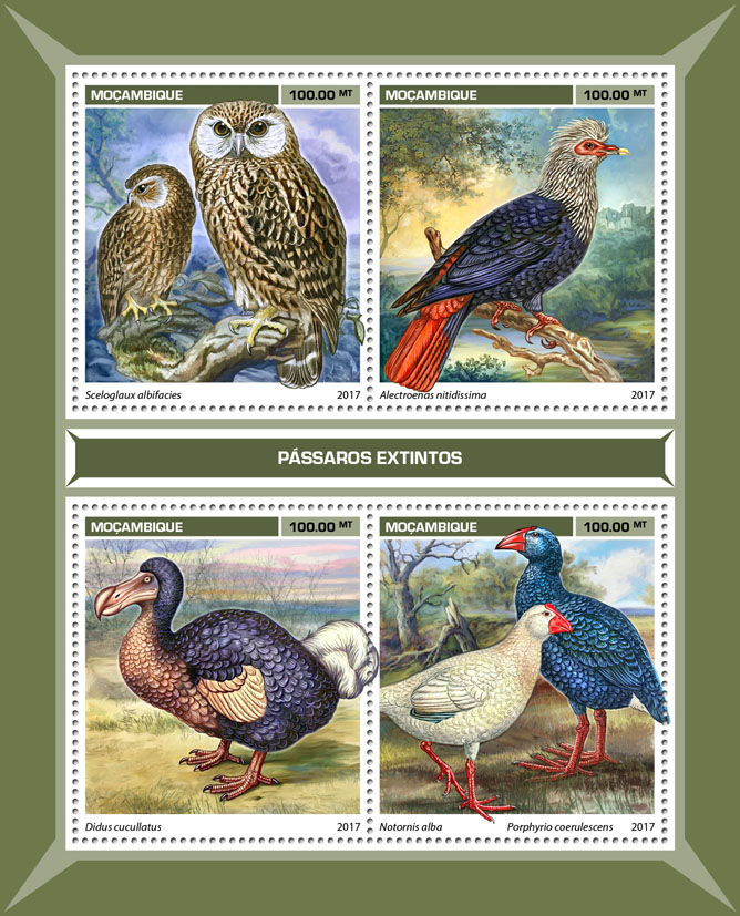 Extinct birds - Issue of Mozambique postage Stamps