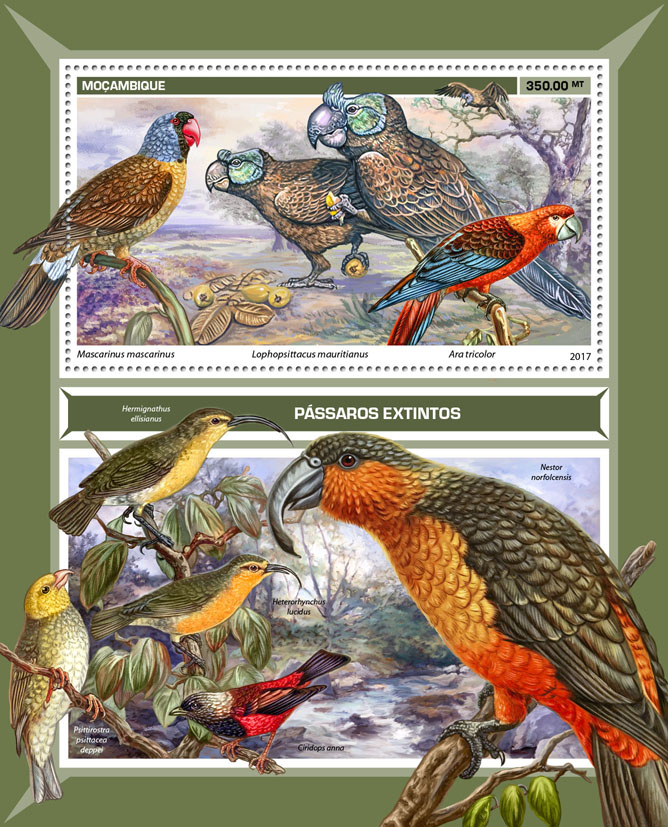 Extinct birds - Issue of Mozambique postage Stamps