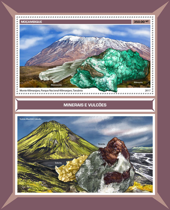 Minerals and volcanoes - Issue of Mozambique postage Stamps