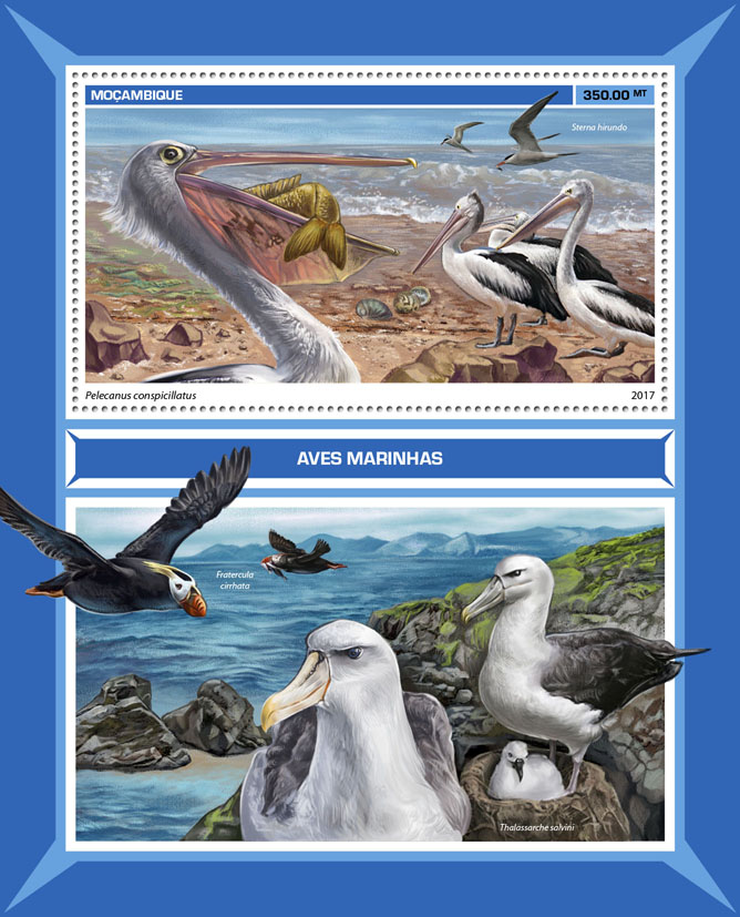Sea birds - Issue of Mozambique postage Stamps