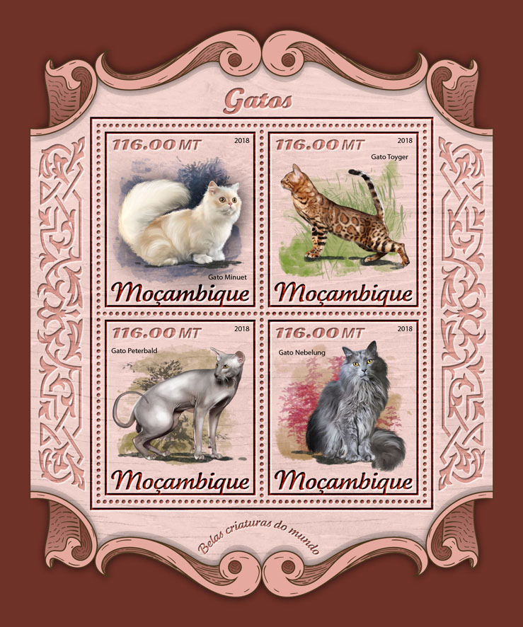 Cats - Issue of Mozambique postage Stamps