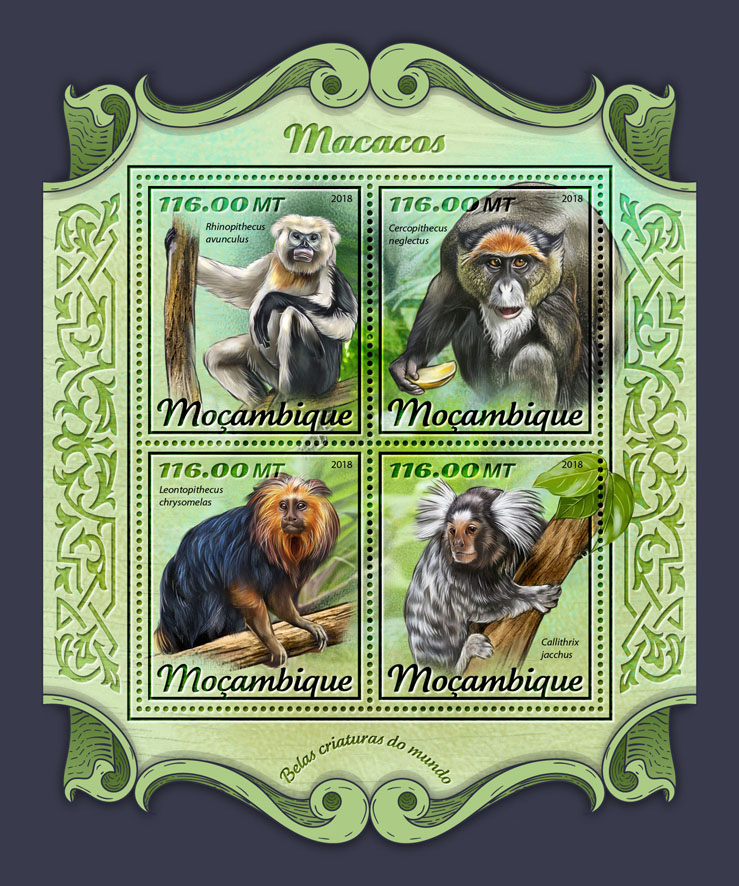 Monkeys - Issue of Mozambique postage Stamps
