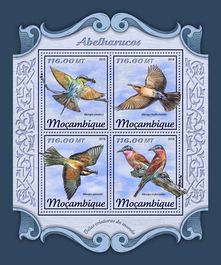 Bee-eaters - Issue of Mozambique postage Stamps