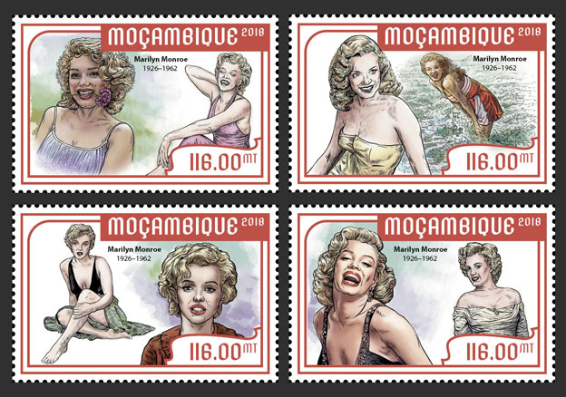 Marilyn Monroe (set of 4 stamps) - Issue of Mozambique postage Stamps