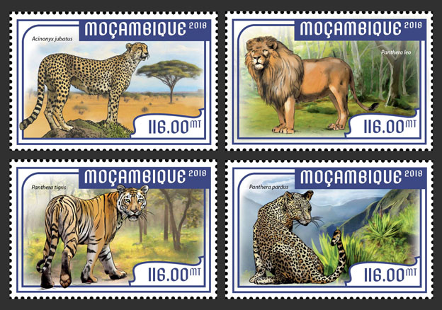 Big cats (set of 4 stamps) - Issue of Mozambique postage Stamps