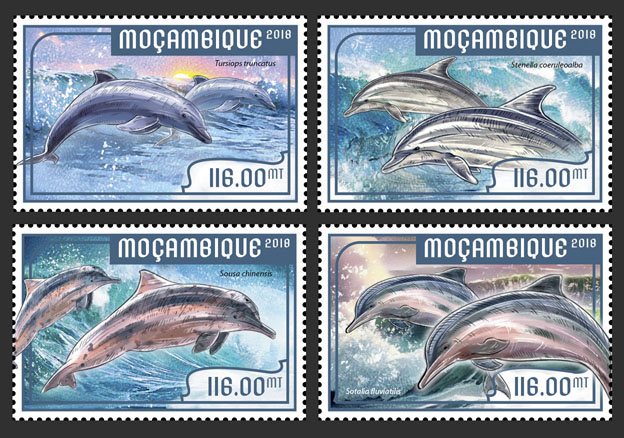 Dolphins (set of 4 stamps) - Issue of Mozambique postage Stamps