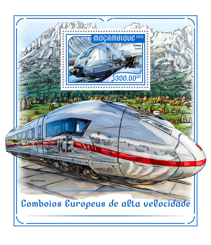 European speed trains - Issue of Mozambique postage Stamps