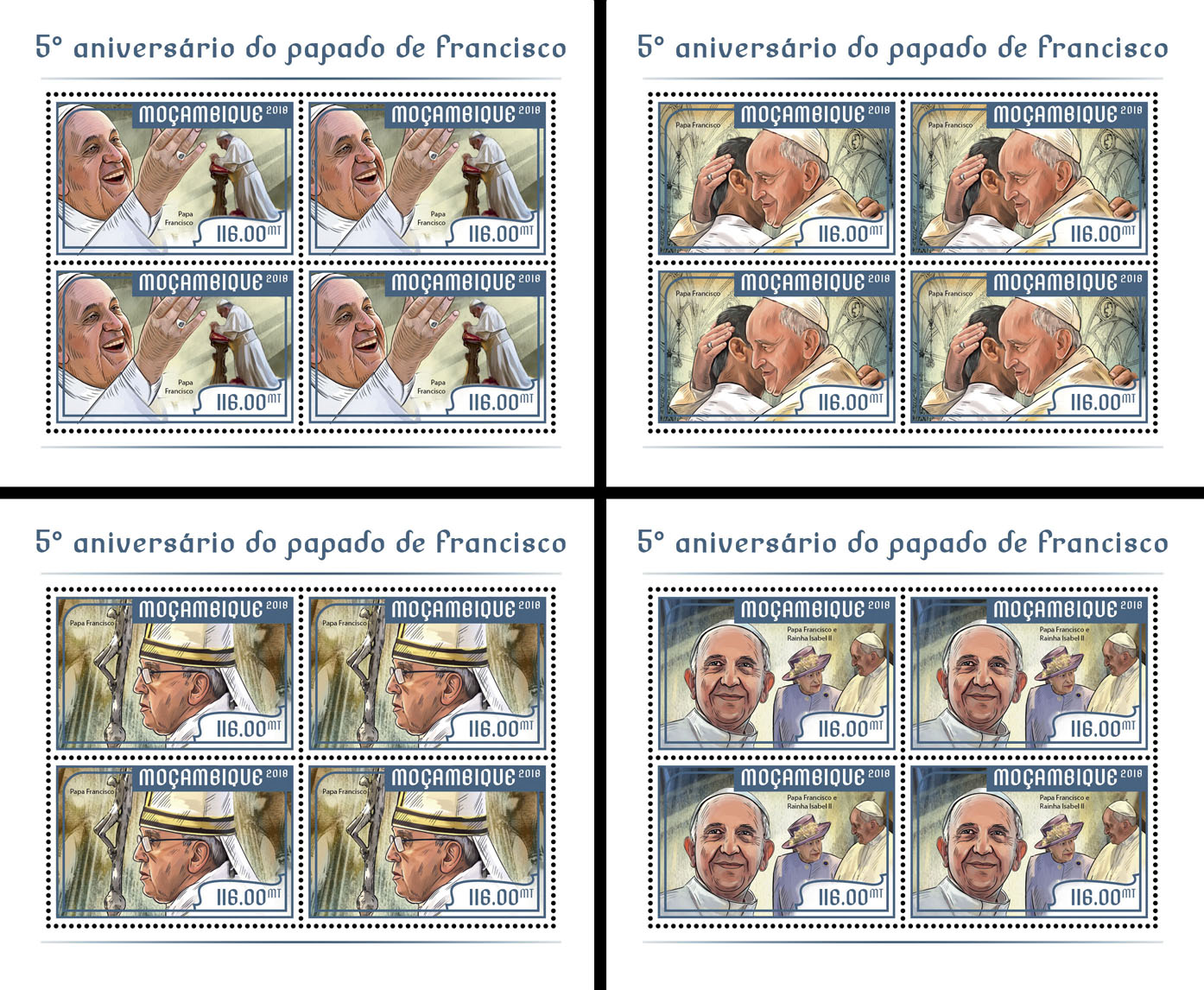 Pope Francis (4 sets of 4 stamps) - Issue of Mozambique postage Stamps