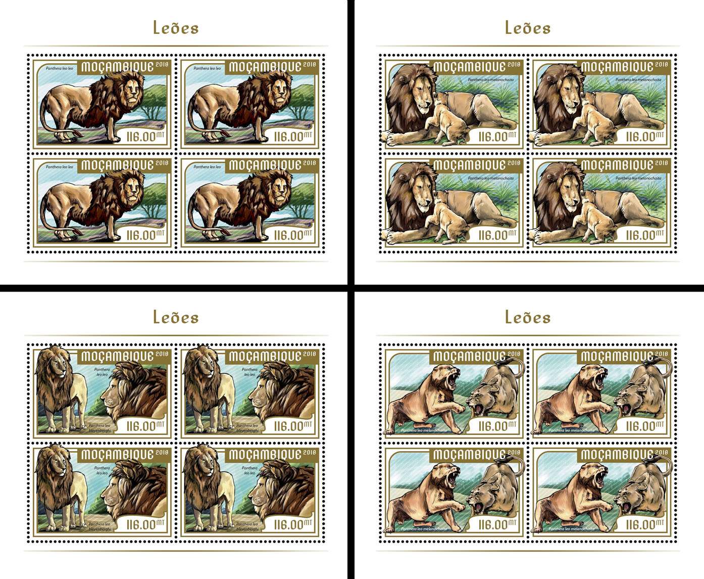 Lions (4 sets of 4 stamps) - Issue of Mozambique postage Stamps