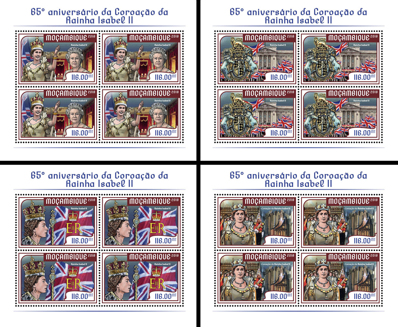 Queen Elizabeth II (4 sets of 4 stamps) - Issue of Mozambique postage Stamps